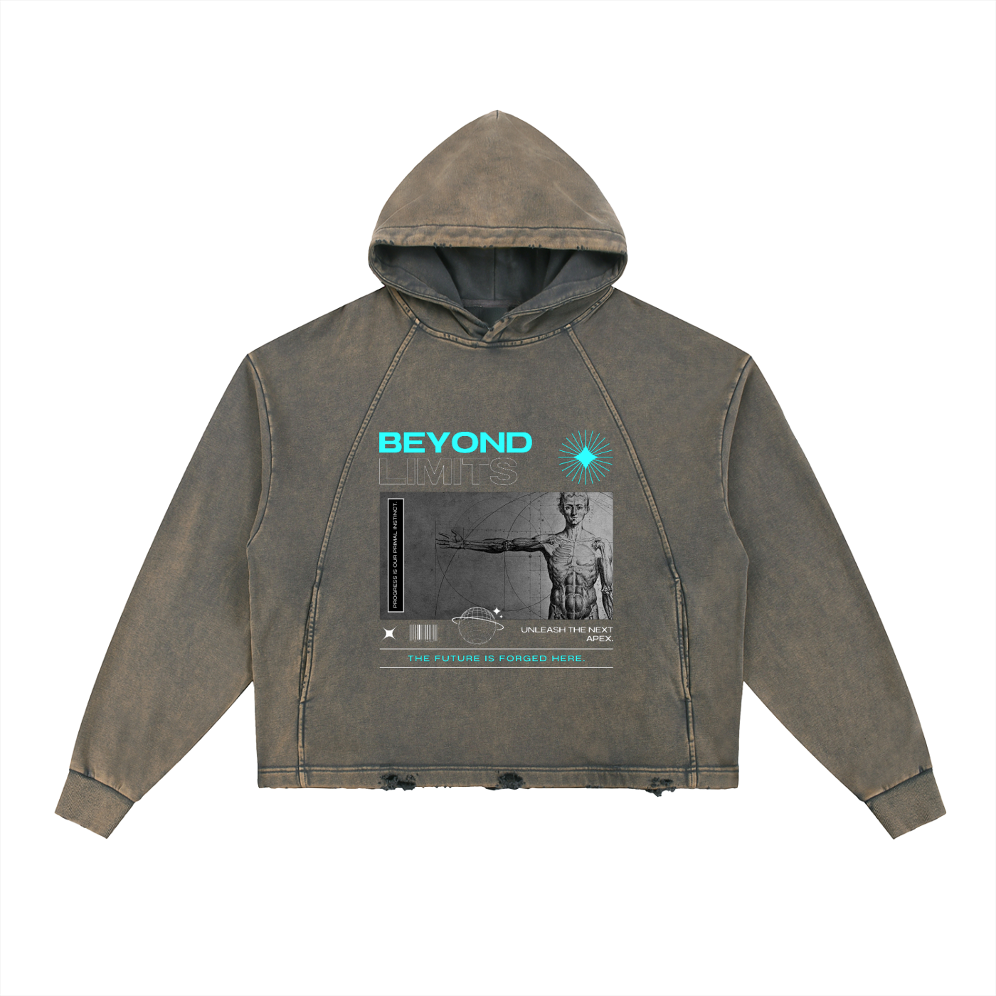 BEYOND LIMITS Vintage Washed Frayed-Hem Hoodie