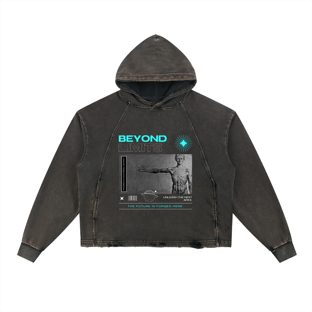 BEYOND LIMITS Vintage Washed Frayed-Hem Hoodie